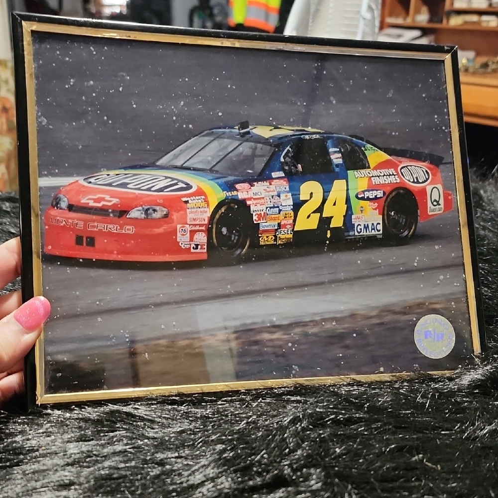 Framed NASCAR Racing Car Photo. Vintage. 8" X 10 " Jeff Gordon.